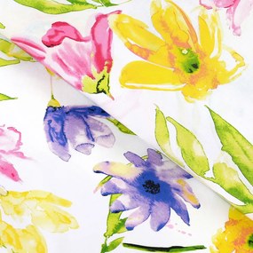 Biante Bavlnený behúň na stôl Sandra SA-481 Žlto-ružové akvarelové kvety na bielom 45x120 cm