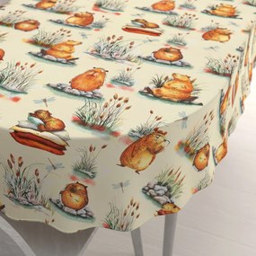 Biante Detský bavlnený oválny obrus Sandra SA-710 Kapybary na krémovom 120x140 cm