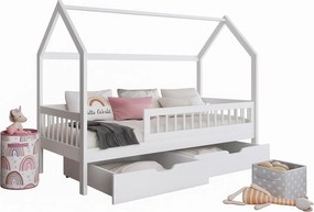 Detská domčeková posteľ z masívu borovice GAJA so šuplíkmi - 200x90 cm - biela