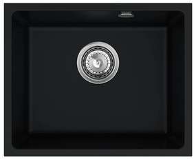 Sink Quality Crypton 55, kuchynský granitový drez 460x375x205 mm + chrómový sifón, čierna, SKQ-CRY.C.1KBO.55.X