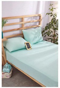 Svetlomodrá napínacia bavlnená plachta a obliečka na vankúš v súprave 180x200 cm – Mila Home