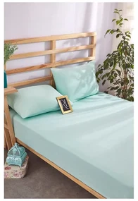 Svetlomodrá napínacia bavlnená plachta a obliečka na vankúš v súprave 180x200 cm – Mila Home