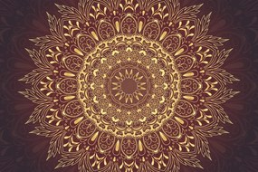 Tapeta zlatá Mandala na bordovom pozadí