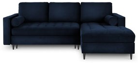 Modrá zamatová rozkladacia rohová pohovka Milo Casa Santo, pravý roh