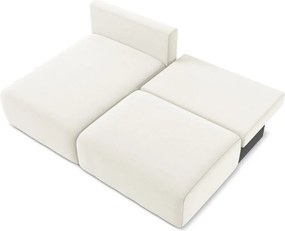 Krémovobiela zamatová rozkladacia/s úložným priestorom rohová pohovka (ľavý roh/s leňoškou) Kalena – Makamii