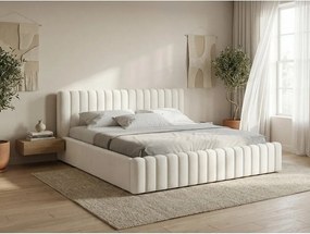Čalúnená dvojlôžková posteľ s úložným priestorom s roštom 140x200 cm v striebornej farbe Lemi – Makamii