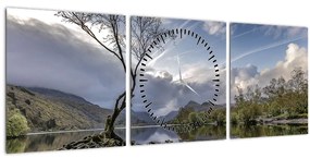 Obraz rieky za stromom (s hodinami) (90x30 cm)