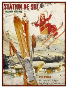 Kovová ceduľa 25x33 cm Station de Ski – Antic Line