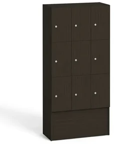 Drevená odkladacia skrinka s úložnými boxami, 9 boxov, 1700 x 900 x 420 mm, cylindrický zámok, wenge