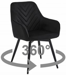 TRENDIE Otočná zamatová jedálenská stolička SOFIA 360 čierna