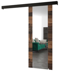 Posuvné dvere 90 cm Sharlene II (drevo old style + čierna matná + čierna) (so zrkadlom). Akcia -6%. Vlastná spoľahlivá doprava až k Vám domov. 1043678