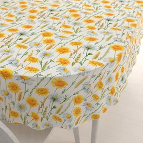 Biante Dekoračný oválny obrus PML-104 Biele a žlté margaréty na bielom 80x120 cm