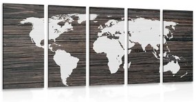 5-dielny obraz mapa sveta na dreve - 100x50
