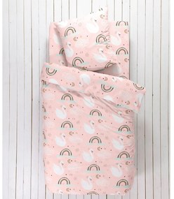 Detská posteľná bielizeň Labute s potlačou, pre 1 osobu, bavlna (*) Súprava obliečku na vankúš (70x90) a na prikrývku (140x200) je v klasických rozmeroch a bez klopy pre zasunutie pod matrac.