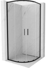 Mexen Exo, asymetrický sprchový kút s posuvnými dverami 80 x 80 cm, 6mm číre sklo, čierny profil, 8132-080-080-70-00