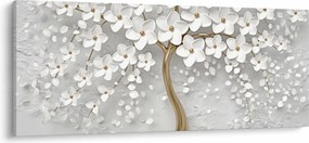 Obraz bieleho stromu s kvetinami (120x50 cm)