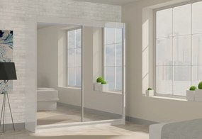 Skriňa s posuvnými dverami a zrkadlom ROBERTA, 200x216x61, biela