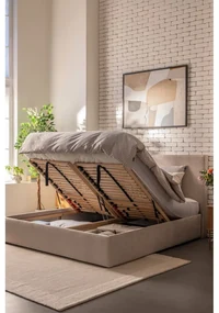 Čalúnená dvojlôžková posteľ taupe s úložným priestorom s roštom 160x200 cm Thessa Pillow – Bonami Selection