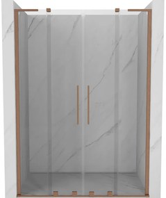 Mexen Velar L Duo, posuvné sprchové dvere do otvoru 150 cm, 8mm číre sklo, medená matná, 871-150-003-02-65