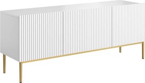 TV stolík Nicole 150 cm na kovových nohách so zásuvkou - biely mat / zlaté nohy
