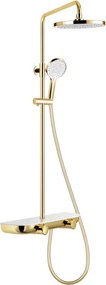Mexen Axis, sprchová súprava so sklenenou poličkou, zlatá lesklá-biela, 78112-25