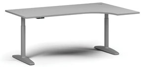 Výškovo nastaviteľný stôl OBOL, elektrický, 675-1325 mm, rohový pravý, doska 1800x1200 mm, sivá zaoblená podnož, sivá