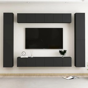 10-dielna súprava TV skriniek čierna drevotrieska