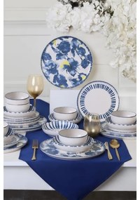 Jedálna súprava 24 ks, bielo-modrá, z kameniny