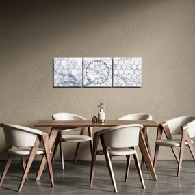 Obraz - Mramorované hexagóny (s hodinami) (90x30 cm)