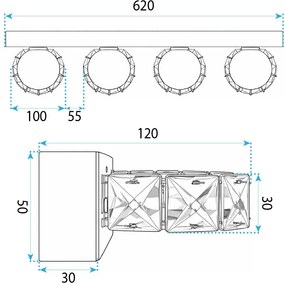 Toolight Toolight, LED nástenné svietidlo 62 cm, 12W, 4000K, 1000lm, APP1940-4W, chrómová, OSW-66074