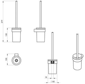 Gedy - Nástenná WC štetka PIRENEI lesklý chróm/sklo satén