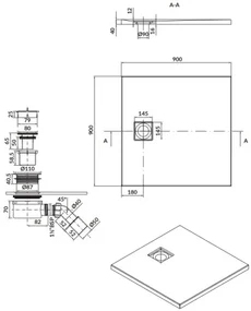 Cersanit Tako Slim, štvorcová akrylátová sprchová vanička 90x90x4 cm + čierny sifón, čierna, S932-166