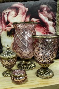 Ružový rustikálny svietnik na podstavci 16cm