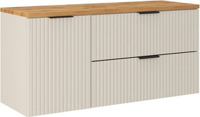 Závesná skrinka pod umývadlo Adele Cashmere s doskou a košom na prádlo 120 cm kašmírová/dub wotan