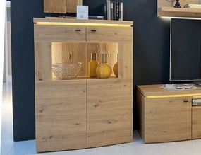 Presklená skrinka Bolus, dub artisan, s osvetlením