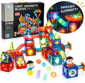 Magnetické bloky KIK – svietiaca guľôčková dráha, stavebnica 202 dielov