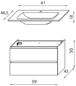Kúpeľňová skrinka s umývadlom KENWOOD 61 cm dub