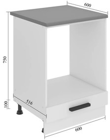Kuchynská skrinka Belini Premium Full Version spodná pre vstavanú rúru 60 cm šedý lesk s pracovnou doskou
