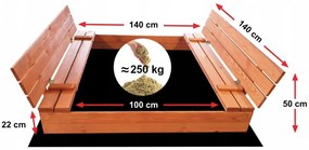 Detské uzatvárateľné pieskovisko s lavičkami 140 x 140 cm impregnované