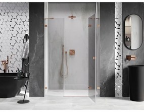 Mexen Lunar, pravé otočné sprchové dvere 145 cm, 8mm číre sklo, medený matný profil, 834S-145-050-65-00-P