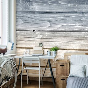 Fototapeta - Modré a žlté drevené dosky (254x184 cm)