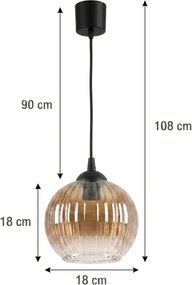 BRILAGI - LED závesné svietidlo na lanku R GLASS 1xE27/60W/230V priemer 18 cm čierna/dýmovo-hnedá