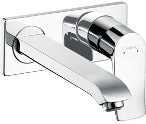 HANSGROHE Metris 2-otvorová páková umývadlová batéria pod omietku, pre nástennú montáž, s krycou doskou, výtok 225 mm, chróm, 31086000