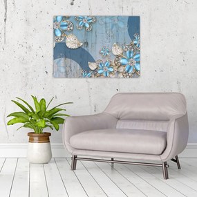 Sklenený obraz - Modré kvety (70x50 cm)