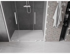 Mexen Velar L Duo, posuvné sprchové dvere do otvoru 150 cm, 8mm číre sklo, biela matná, 871-150-003-02-20