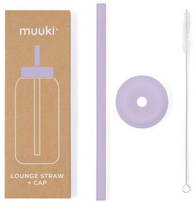 Silikónová slamka s čistiacou kefkou/s viečkom Pastel Lilac – Muuki