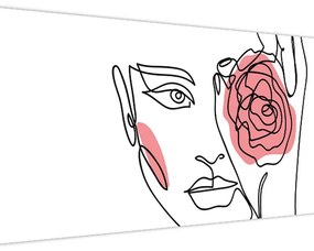 Obraz - Line art tvár s ružou (120x50 cm)