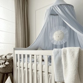 Obojstranný prehoz z mušelínu a umelej kožušiny svetlo modrá