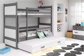 3-lôžková poschodová posteľ RICO so zásuvkou, grafitová/biela