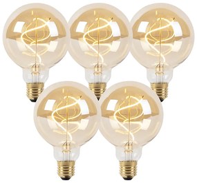 Sada 5 stmievateľných LED žiaroviek so špirálovým vláknom E27 G95 zlatá 4W 270lm 2100K